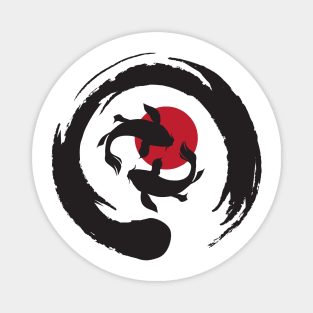 Zen Symbol with Koi Fishes And Red Sun Magnet